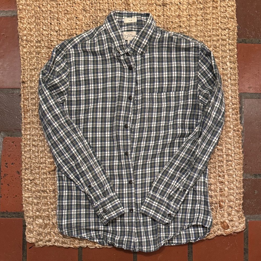 J. Crew Blue Green Yellow and White Shirt